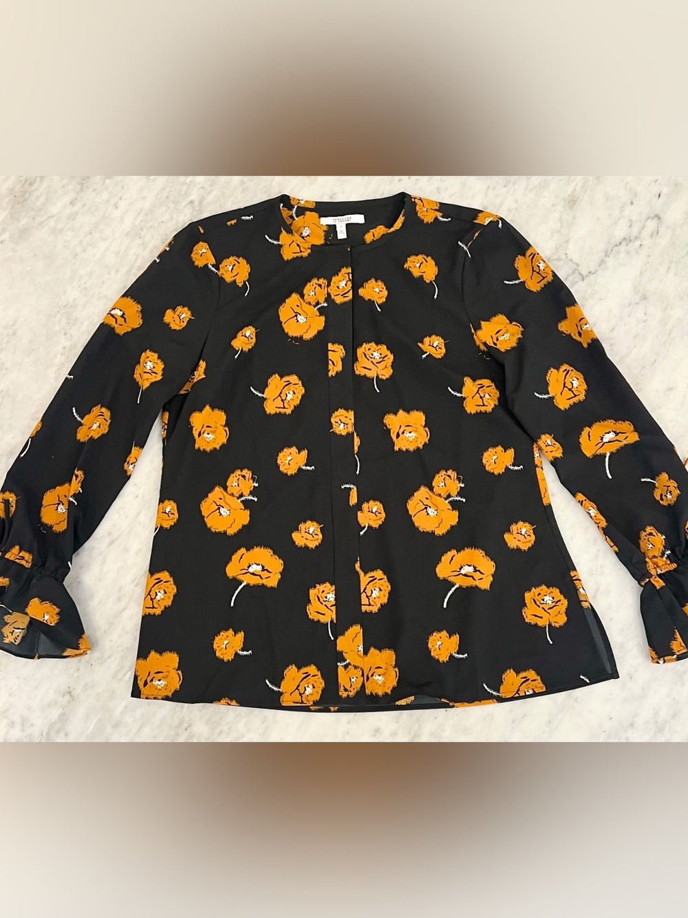 Derek Lam Floral Blouse with Flutter Sleeves